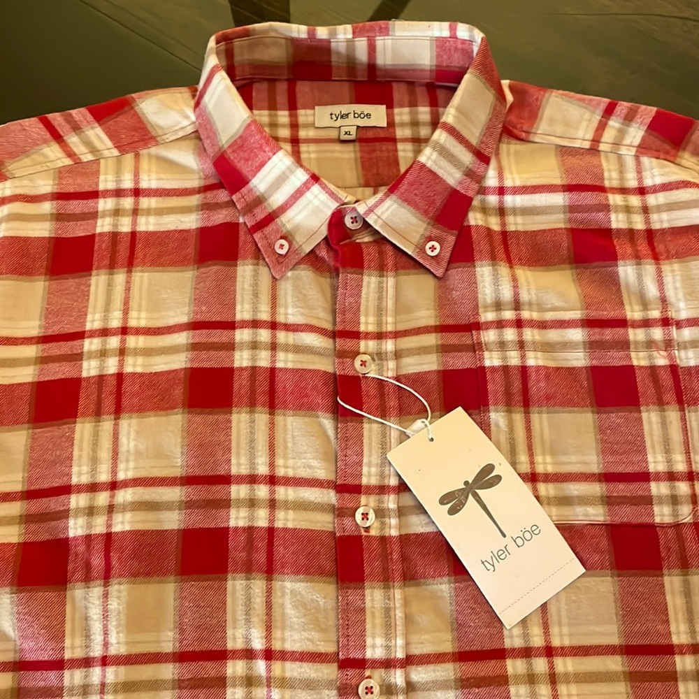 Tyler Boe Red Tan Plaid Flannel Shirt XL Brand New With Tags